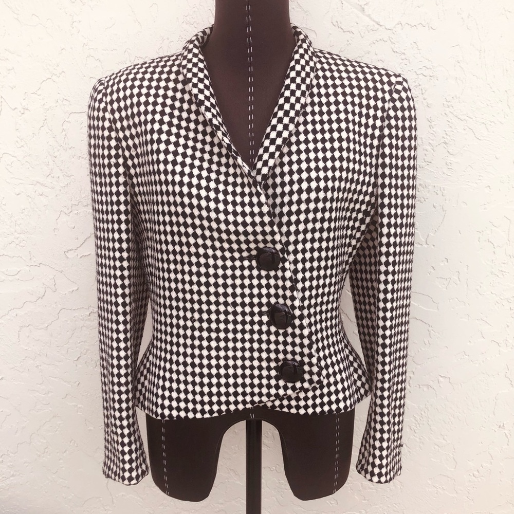 Akris blazer houndstooth check cream & black jacket women’s size 8 hourglass - Picture 1 of 15